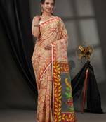 Beige Cotton Dhakai Jamdani Handwoven Saree With Foliage Designs Without Blouse