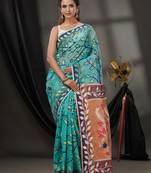 Sea Green Cotton Dhakai Jamdani Handwoven Saree With Foliage Designs Without Blouse