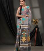 Grey Cotton Dhakai Jamdani Handwoven Saree With Woven Designs Without Blouse