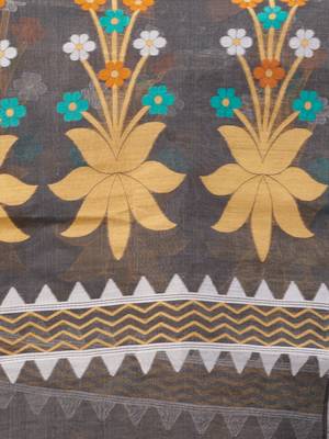 Grey Cotton Dhakai Jamdani Handwoven Saree With Woven Designs Without Blouse 5