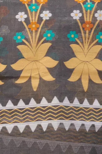 Grey Cotton Dhakai Jamdani Handwoven Saree With Woven Designs Without Blouse