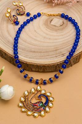 Blue Kundan Peacock Pendal Necklace Sets 1