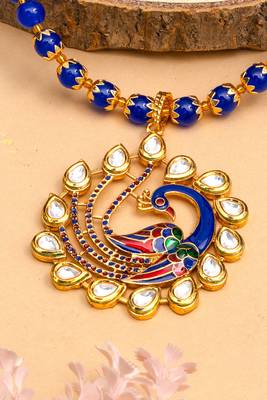 Blue Kundan Peacock Pendal Necklace Sets 6
