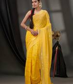 Yellow Cotton Handwoven Soft Saree With Sequinned Work Without Blouse
