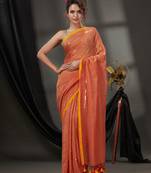 Orange Cotton Handwoven Soft Saree With Sequinned Work Without Blouse