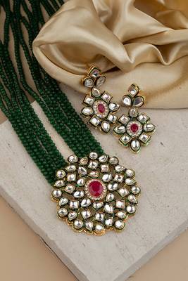 Ethnic Green & Gold Bridal Kundan Jewellery Set 1