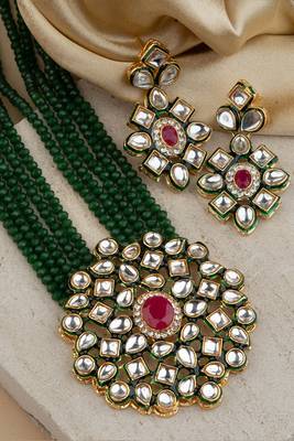 Ethnic Green & Gold Bridal Kundan Jewellery Set 2