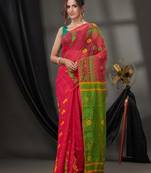 Fuchsia Silk Cotton Jamdani Handwoven Saree With Texture Designs Without Blouse