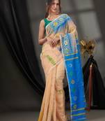 Cream Silk Cotton Jamdani Handwoven Saree With Texture Designs Without Blouse