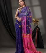 Navy Blue Silk Cotton Jamdani Handwoven Saree With Texture Designs Without Blouse