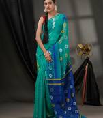 Sea Green Silk Cotton Jamdani Handwoven Saree With Texture Designs Without Blouse
