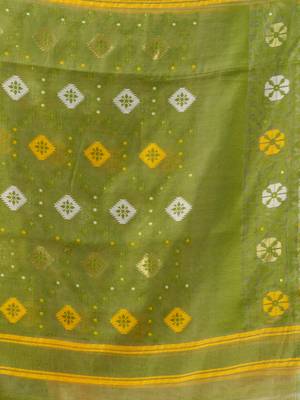 Cream Silk Cotton Jamdani Handwoven Saree With Texture Designs Without Blouse 5