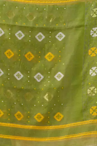 Cream Silk Cotton Jamdani Handwoven Saree With Texture Designs Without Blouse