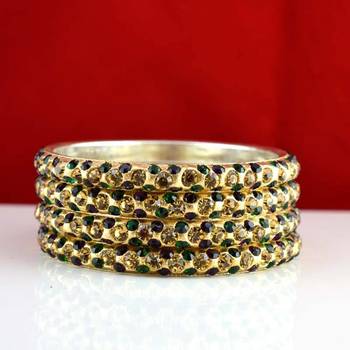 rajasthani brass bangle stone ryhin stone kara ad polki kundun cz size-2.6,2.8 1
