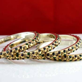 rajasthani brass bangle stone ryhin stone kara ad polki kundun cz size-2.6,2.8 2