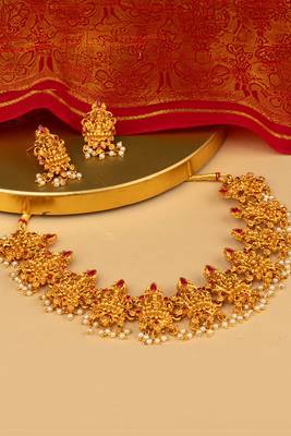 Traditional Gold Plated Statment Temple Jewellery Set 2