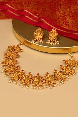 Traditional Gold Plated Statment Temple Jewellery Set 3