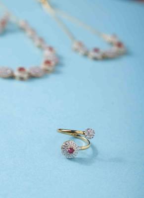 American Diamond Ruby Necklace Set with Earrings, Bracelet, and Ring 6