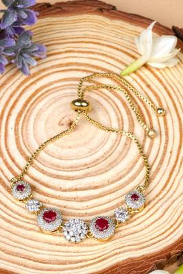 American Diamond Ruby Necklace Set with Earrings, Bracelet, and Ring 9