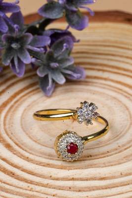 American Diamond Ruby Necklace Set with Earrings, Bracelet, and Ring 10