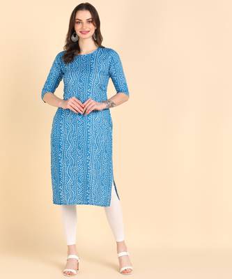 Blue Printed Cotton Straight Kurta 3