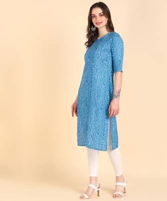 Blue Printed Cotton Straight Kurta 4