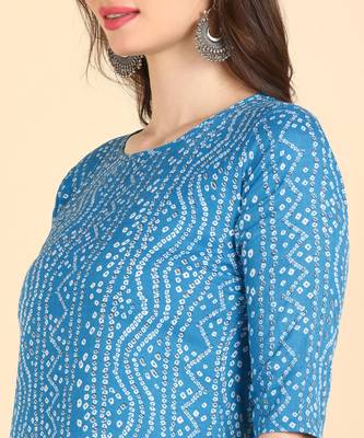 Blue Printed Cotton Straight Kurta 5