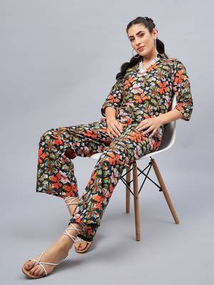 Winered woman navy blue floral print hi- low tunic co-ord set 2