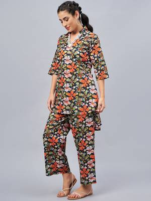 Winered woman navy blue floral print hi- low tunic co-ord set 3