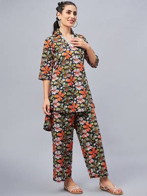 Winered woman navy blue floral print hi- low tunic co-ord set 4