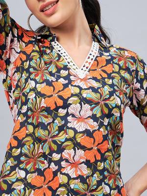 Winered woman navy blue floral print hi- low tunic co-ord set 5