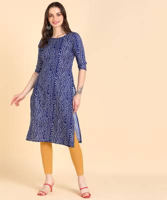 Blue Printed Cotton Straight Kurta 1
