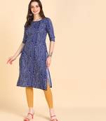 Blue Printed Cotton Straight Kurta
