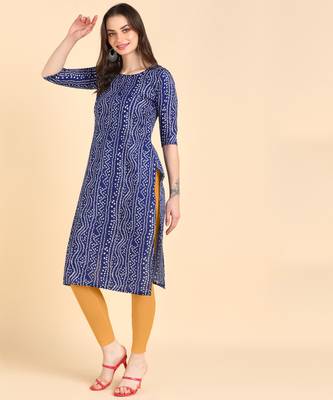 Blue Printed Cotton Straight Kurta 3