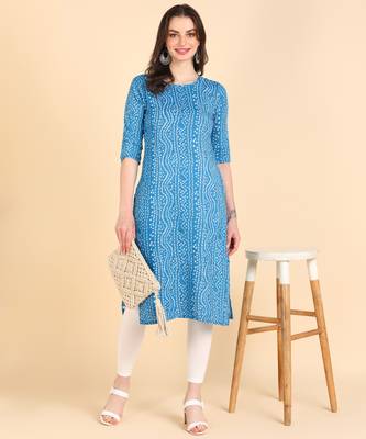 Blue Printed Cotton Straight Kurta 1