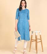 Blue Printed Cotton Straight Kurta