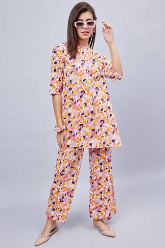 Winred woman multicolor printed front placket co-ord set