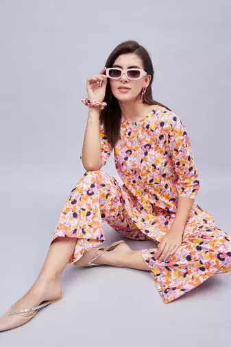 Winred woman multicolor printed front placket co-ord set