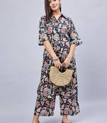 Winered woman black oversized botanical print sleeve lace co-ord set