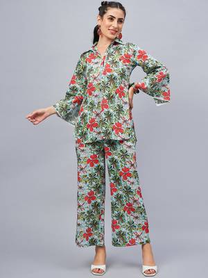 Winered woman skyblue multicolor floral printed lace co-ord set 1