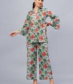 Winered woman skyblue multicolor floral printed lace co-ord set