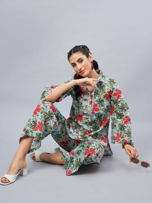 Winered woman skyblue multicolor floral printed lace co-ord set 2