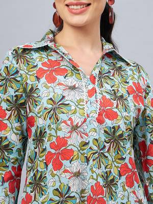 Winered woman skyblue multicolor floral printed lace co-ord set 5