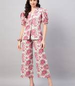 Winered woman beige and pink floral print blazer with trouser