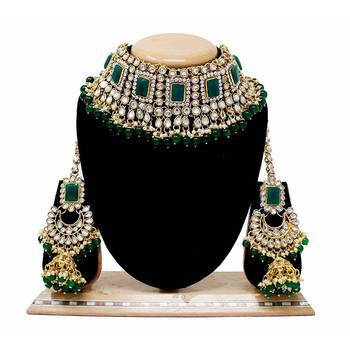 Traditional Handcrafted Faux Kundan & Pearl Studded Bridal Necklace Set with Earrings & Maang Tikka  5