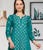Ada Hand Embroidered Bottle Green Cotton Lucknowi Chikankari Straight Kurti for Women - A911297