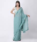 Blue ruffle zari mirror saree with blouse