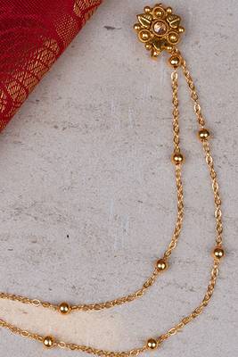 Festive Patterned Gold Plated Nose Ring With Chain 1