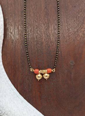Black beads SHORT 16' mangalsutra with double vati one gram gold 3