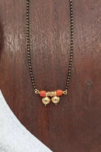 Black beads SHORT 16' mangalsutra with double vati one gram gold